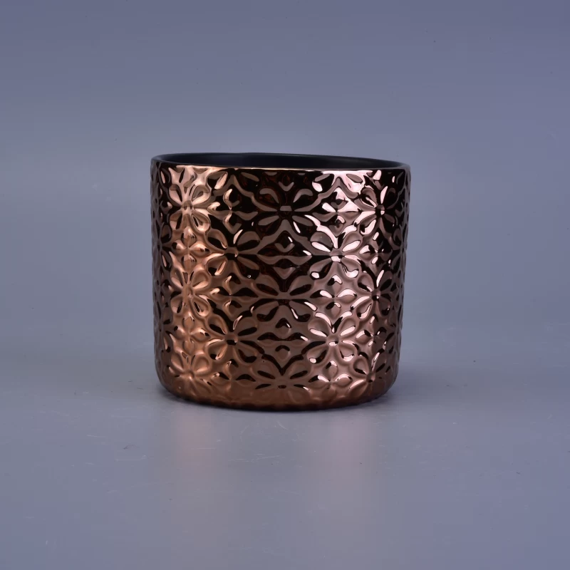 Hot selling coopery brown glazing ceramic candle jars for christmas