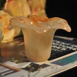 Flower shape cylinder jade amber color decorative glass candle jar candle
      holder