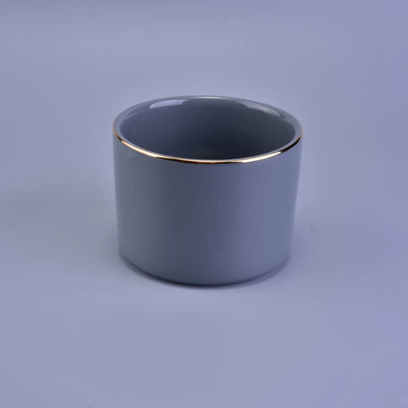 Gold Rim Ceramic Candle Vessel