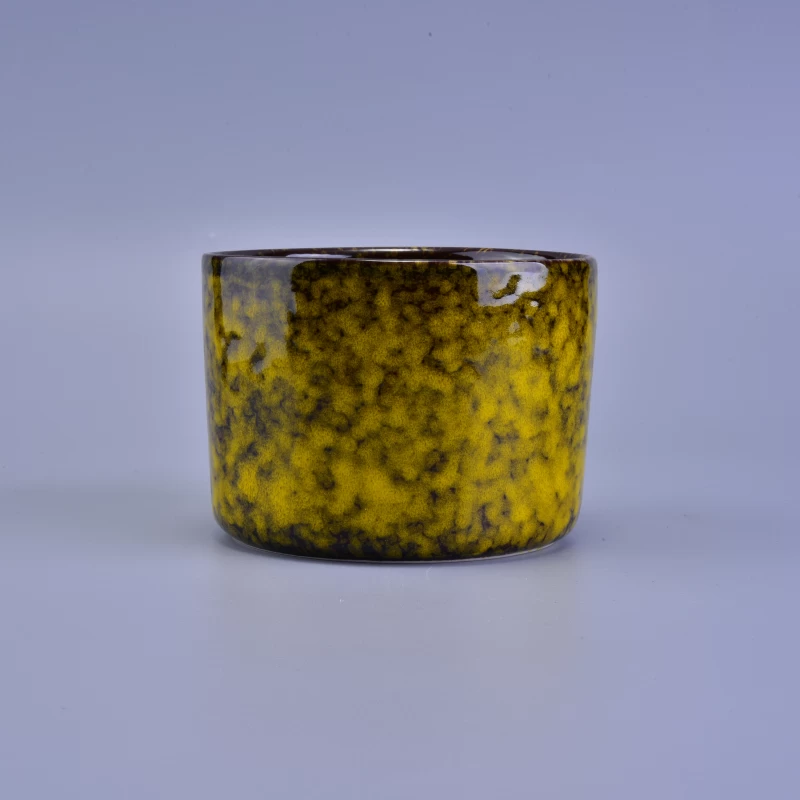 Yellow transmutation glaze ceramic candle holder 