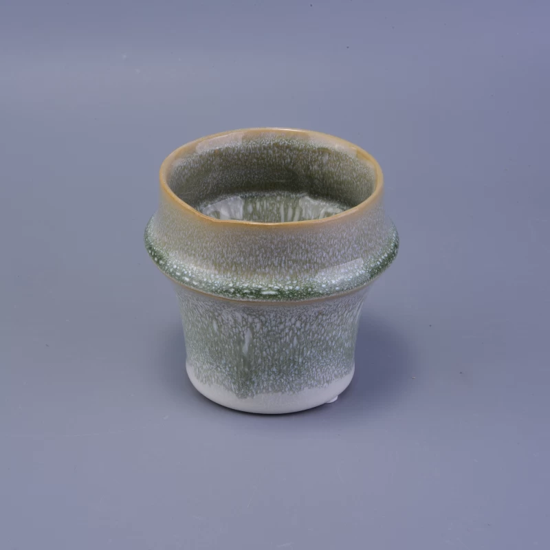 Light Green Bamboo Joint Flower Glazed Ceramic Scented Wax Candle Jar