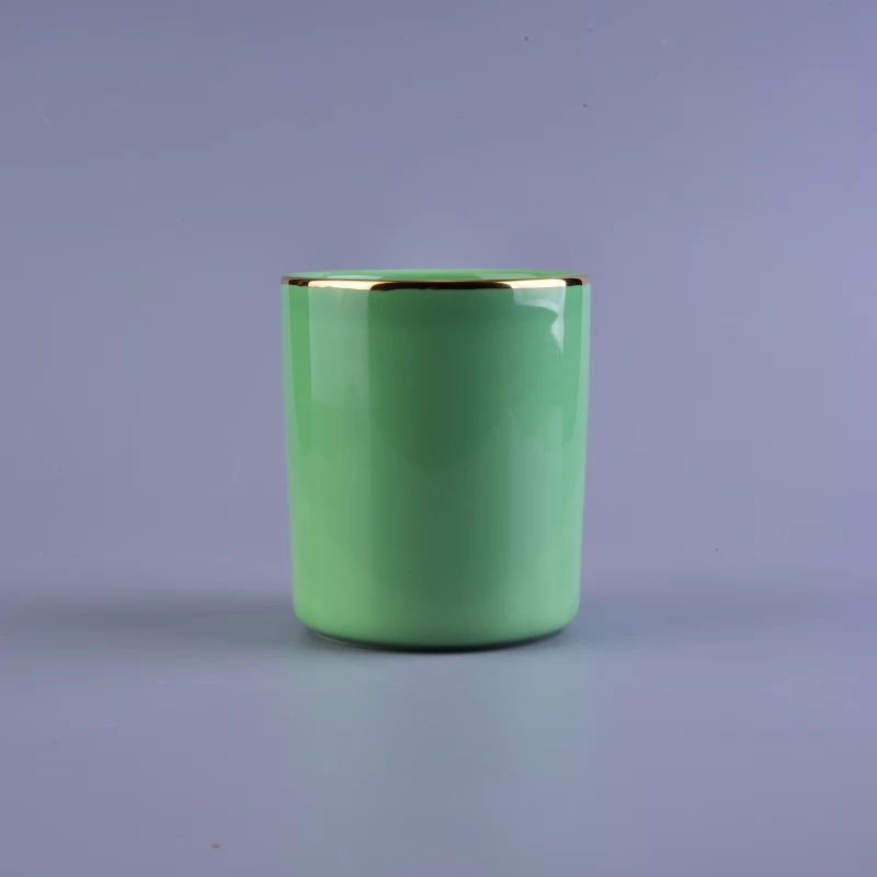 Hand painting gold rim green ceramic candle holder