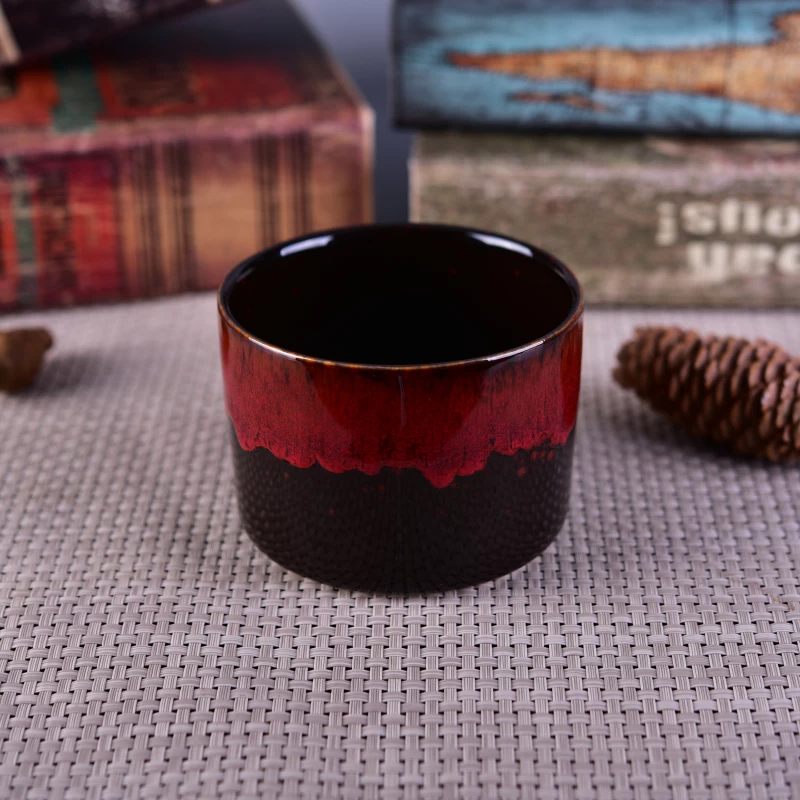 transmutation glaze red ceramic candle jar