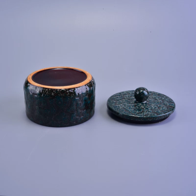 Vintage Transmutation Glazed Ceramic Candle Container With Lid for Wax