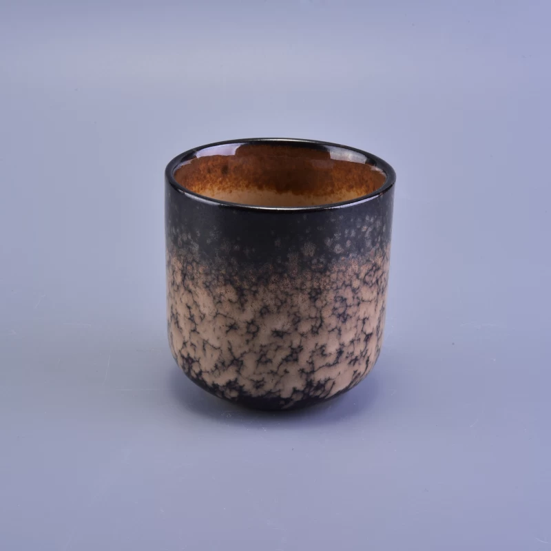 Handmade round bottom ceramic spots candle jar
