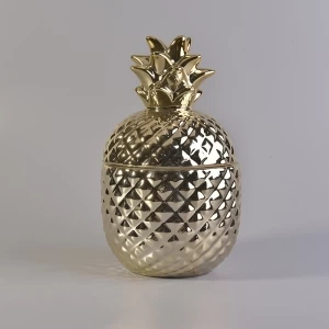 Heiß verkaufendes neu angekommenes handgemachtes goldenes Ananaskeramikkerzenglas mit Deckel