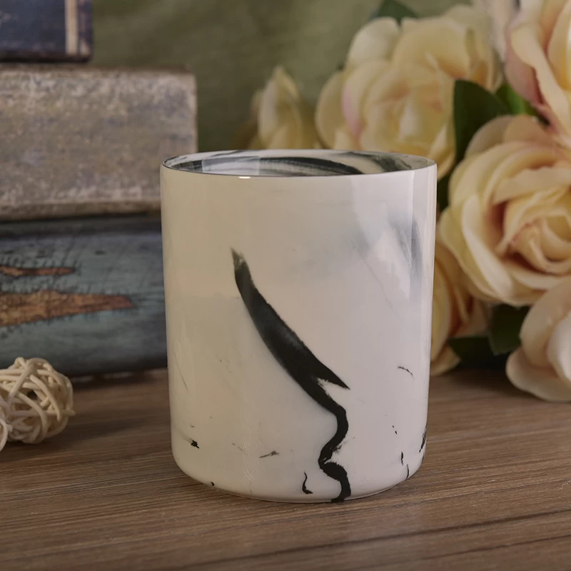 Round cylinder ceramic marble effect candle making jars