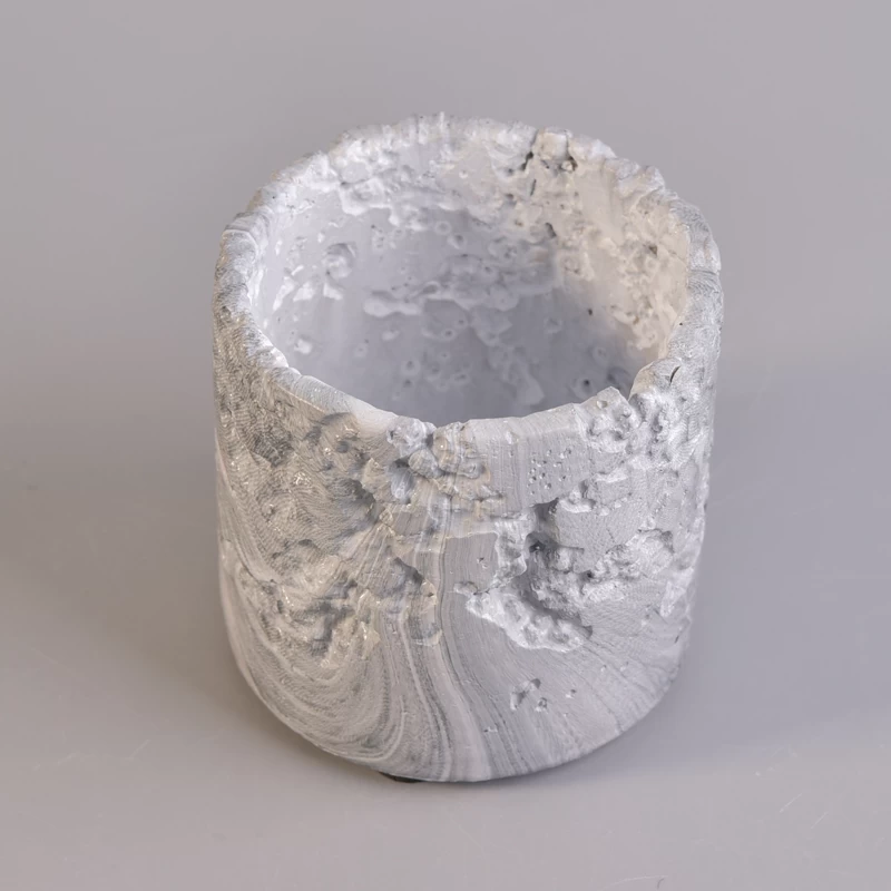 Cylinder design marble effect concrete candle jar for home decor