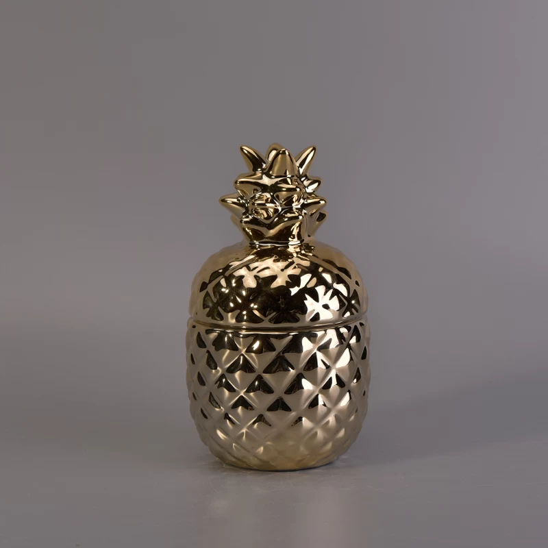 Popular gold handmade pineapple ceramic candle jar with gold lids