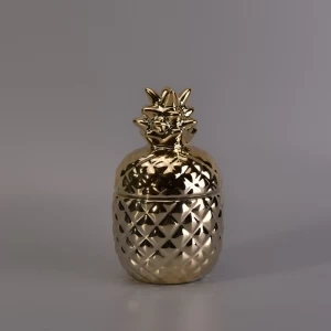 Beliebte goldene handgemachte Ananas Keramik Kerzenglas mit goldenen Deckeln