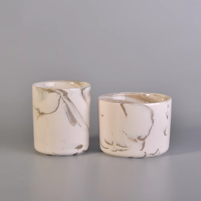 Long cylinder white marble ceramic candle jars hot selling
