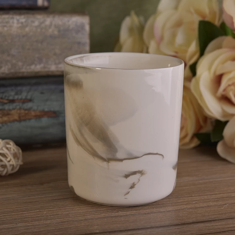 Long cylinder white marble ceramic candle jars hot selling