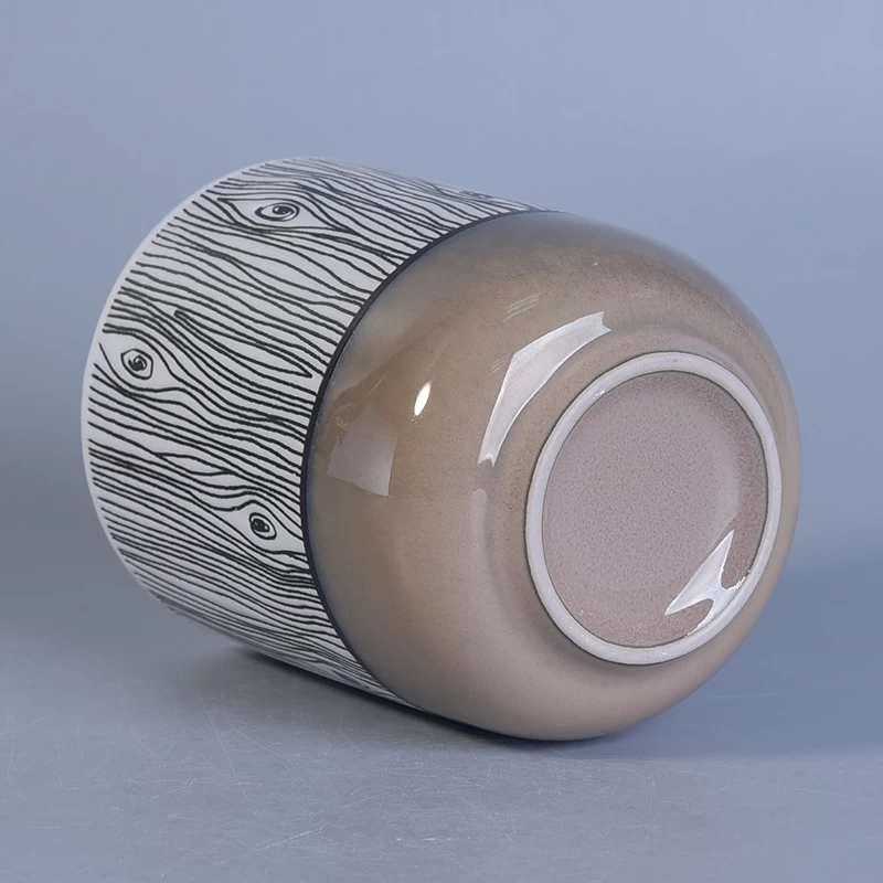 Metal color bottom wood grain glazing ceramic candle jar 