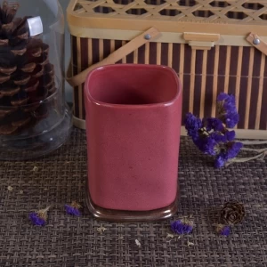 حاملي الشموع الخزفية المزجج الوردي اسطوانة مربعة للزينة