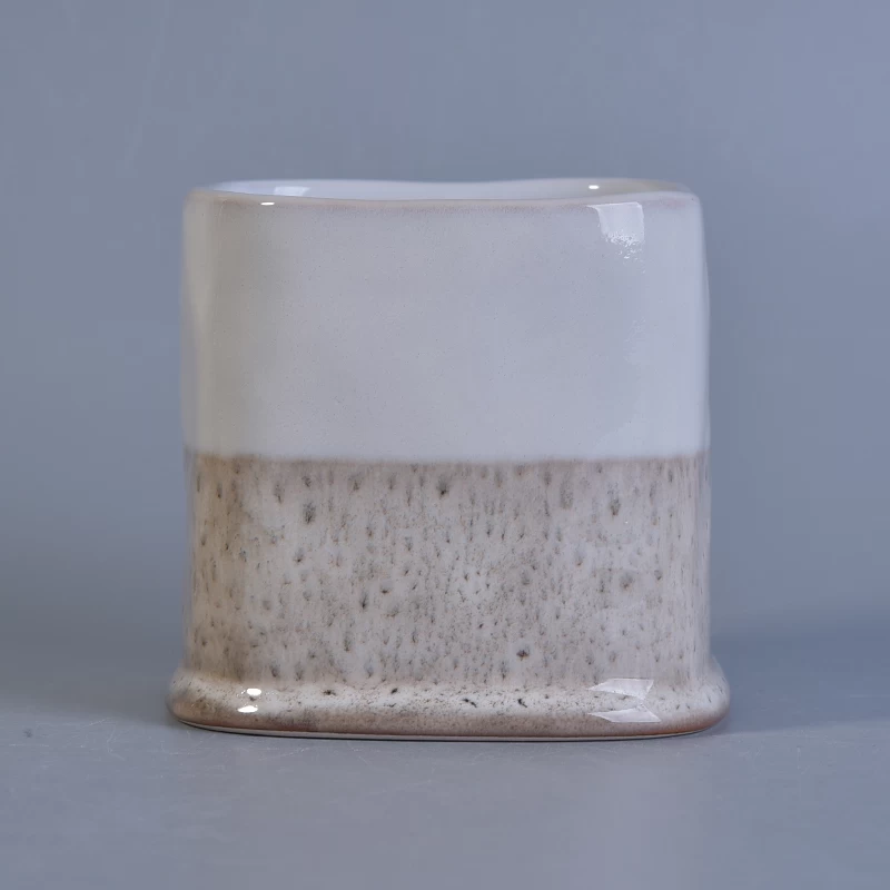 Reactive glaze square ceramic candle vessel