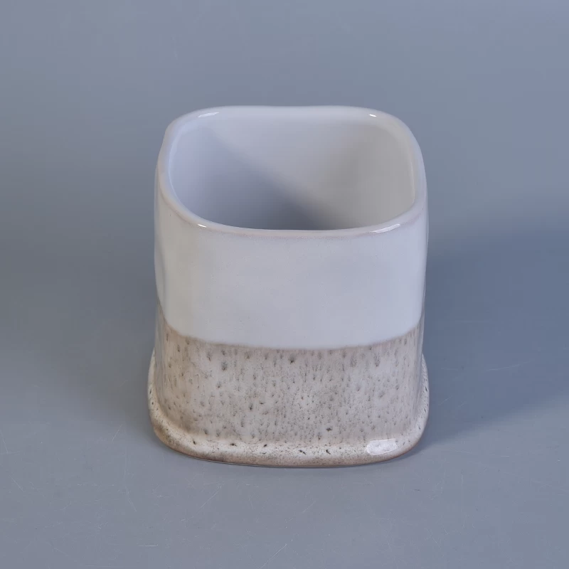 Reactive glaze square ceramic candle vessel
