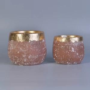 Goldrand Keramikkerzenglas mit Farbverglasung
