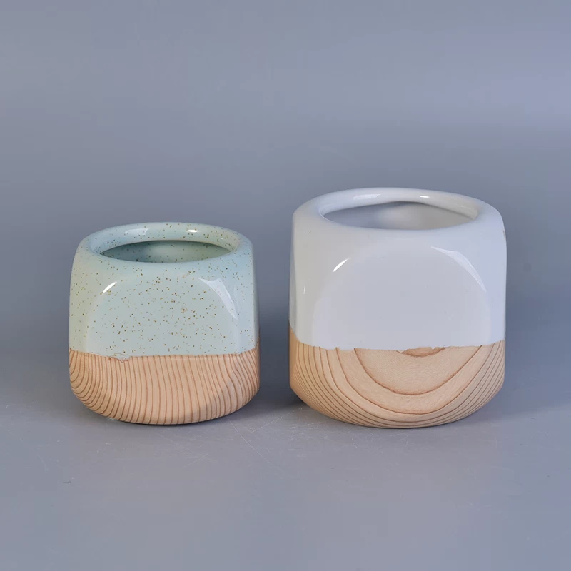 ceramic candle jar with wooden base