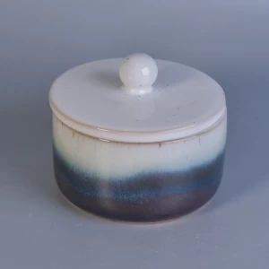 Dekoratives Keramikkerzenglas aus Transmutationsglasur mit Deckel