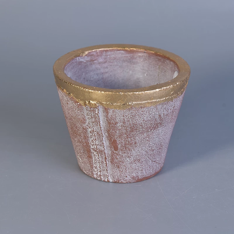 Red color taper popular concrete candle jar with gold painted