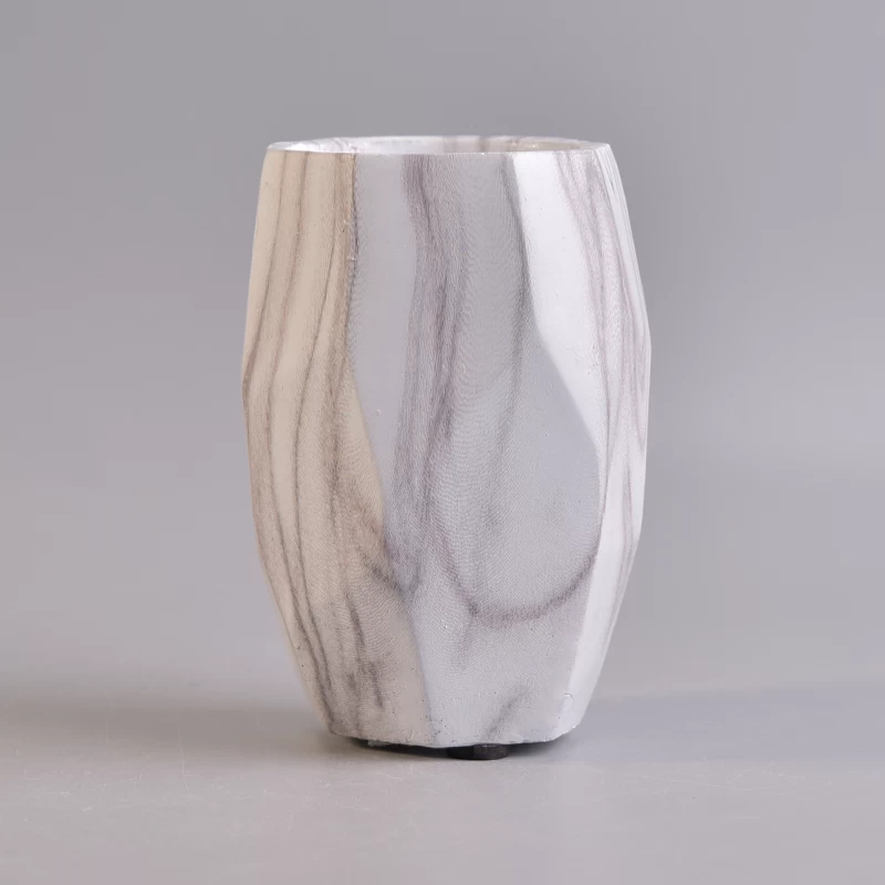 wooden effect tall concrete candle holder