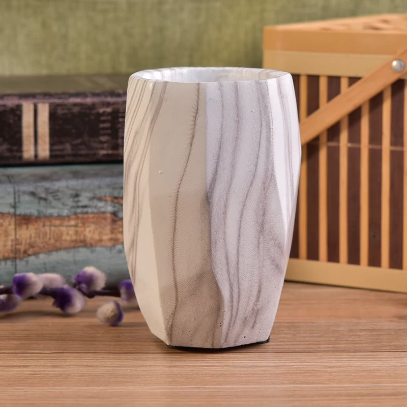 wooden effect tall concrete candle holder
