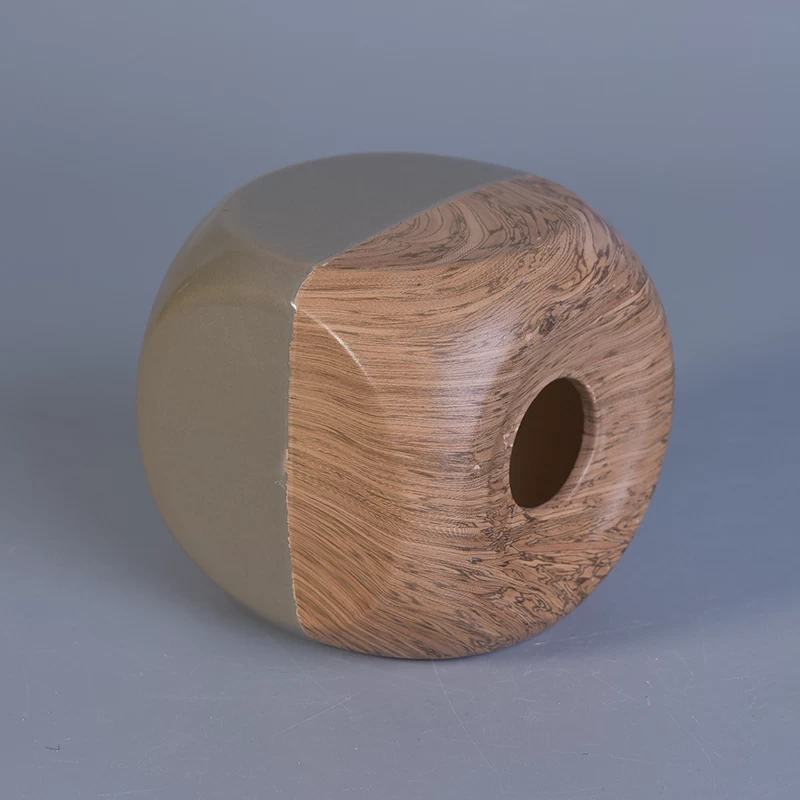 Wood style square ceramic tea light candle holder wholesale