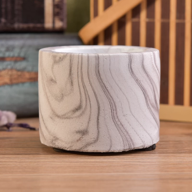 wooden effect concrete candle holder 