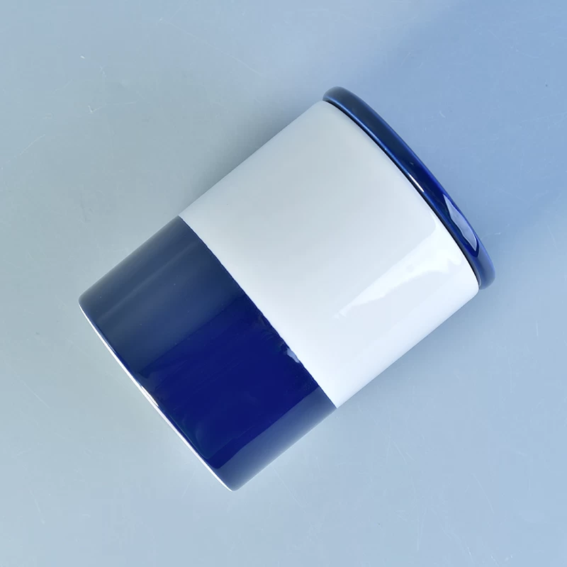 Dolomite white and blue ceramic jar wtih lid