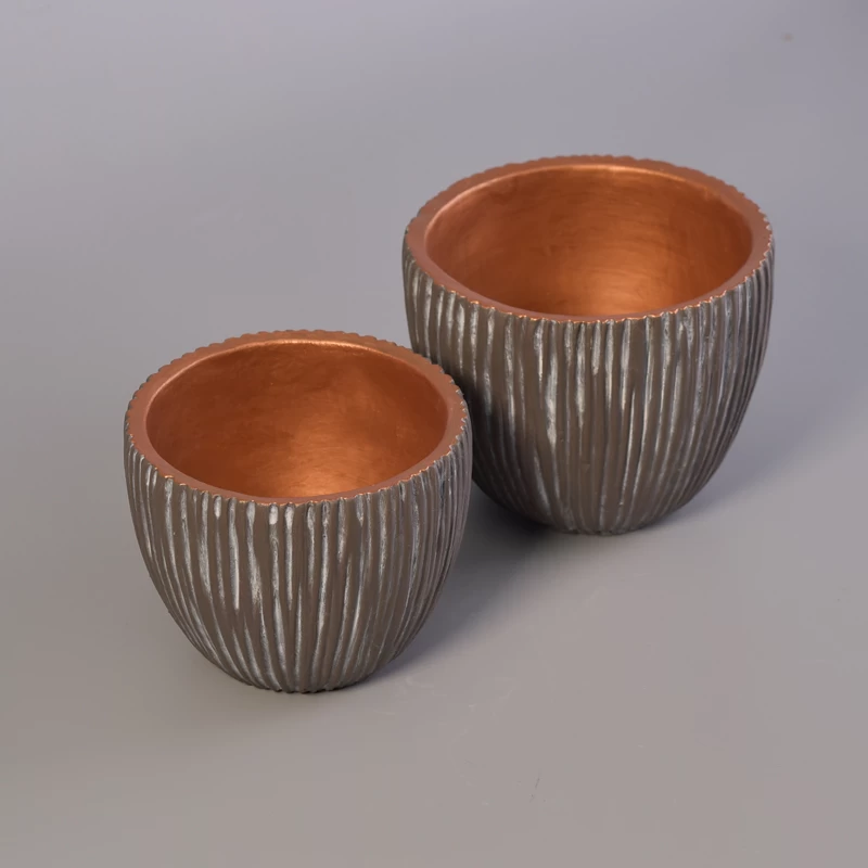 Low MOQ copper painted bowl design concrete candle vessel 