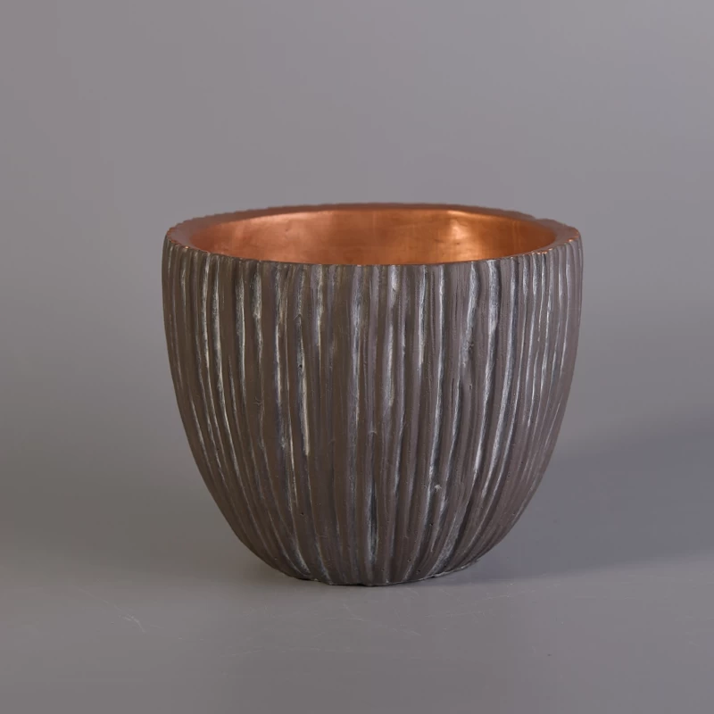 Low MOQ copper painted bowl design concrete candle vessel 