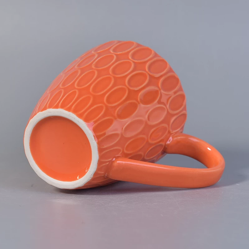 Orange wholesale ceramic candle cup with handle 