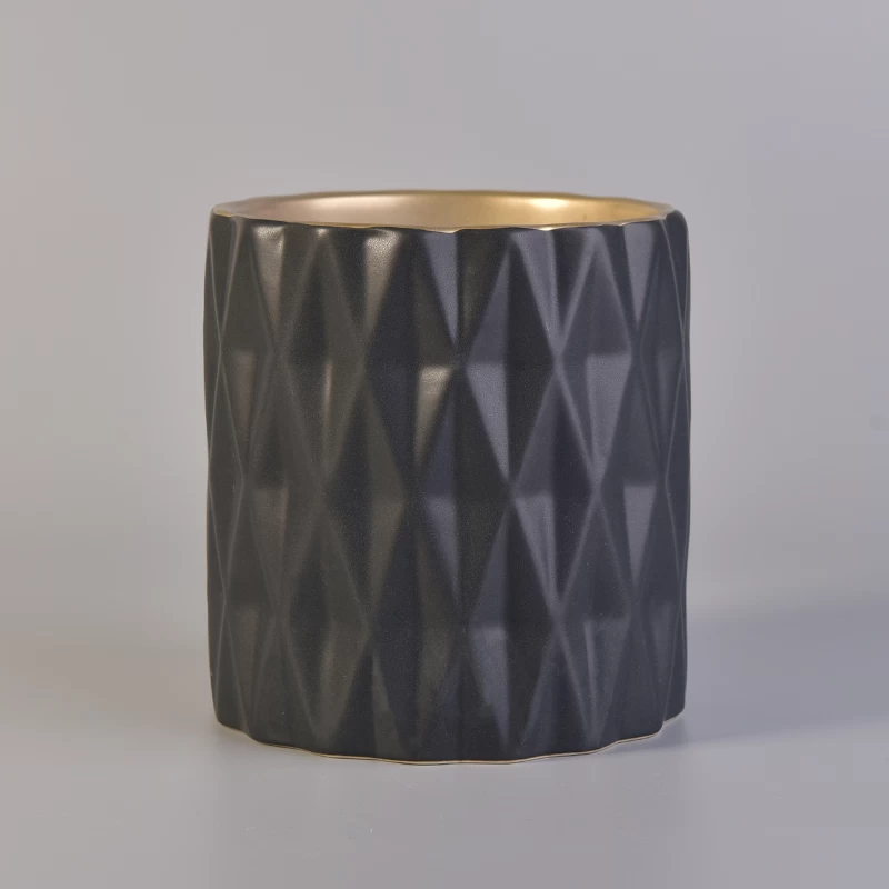 Luxury diamond matte black ceramic candle holders