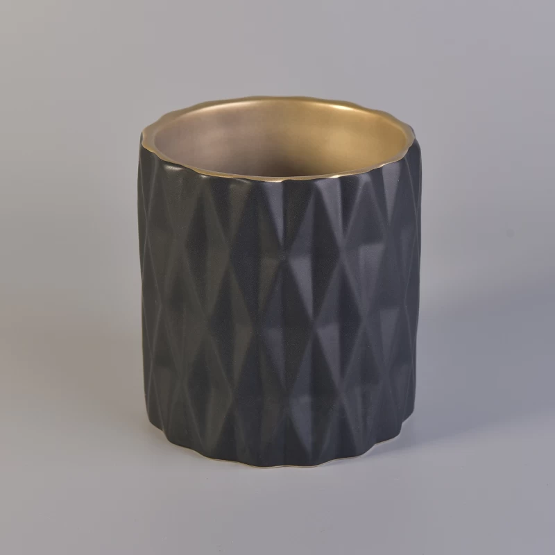 Luxury diamond matte black ceramic candle holders
