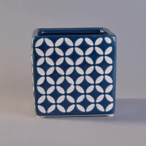 Klassische quadratische blaue Keramikkerzenhalter mit kundenspezifischem Druck