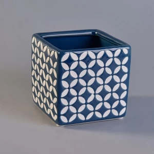 Klassische quadratische blaue Keramikkerzenhalter mit kundenspezifischem Druck