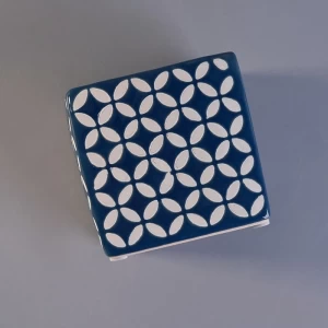 الكلاسيكية مربع الأزرق السيراميك حاملات الشمعة مع الطباعة المخصصة