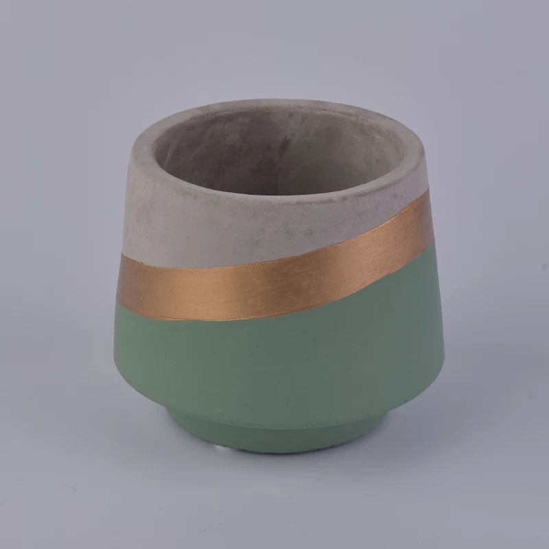 Retro Cement Candle Containers with Gold Stripe for Home Decoration