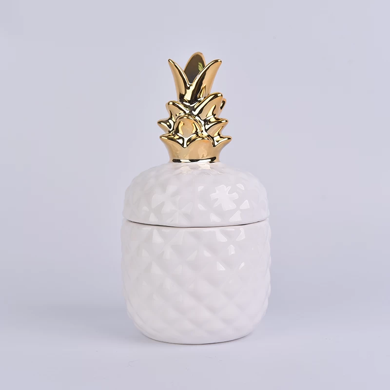 golden top ceramic pineapple shaped jar white glazed
