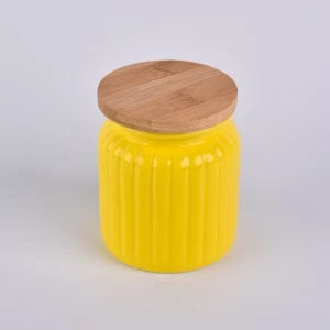 10 oz kurpitsa design keltainen keraaminen kynttiläpurkit bambu kansi