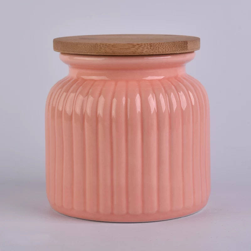 22oz wax filling glossy glazed ceramic candle jars with wood lid