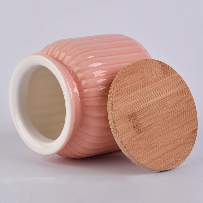22oz wax filling glossy glazed ceramic candle jars with wood lid