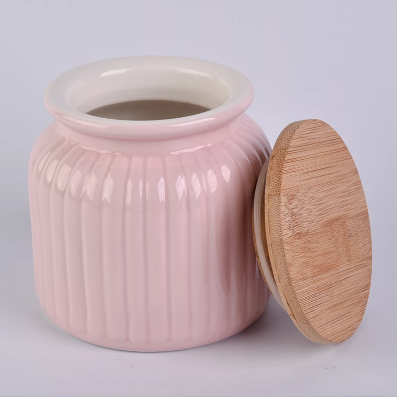 pink pumpkin shape ceramic candle jar with wooden lid