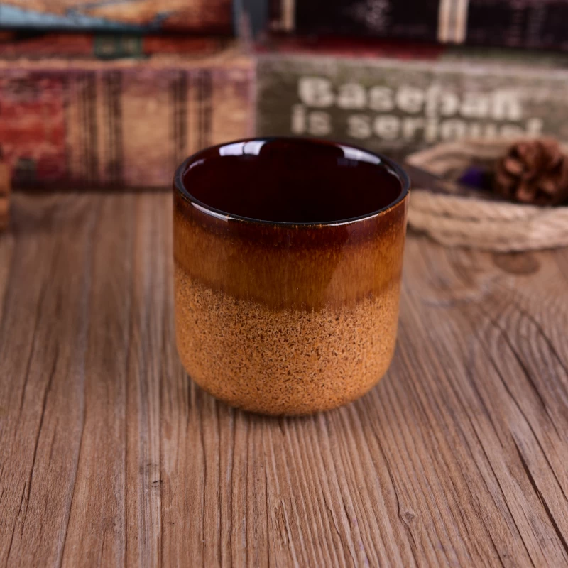 Copper glazed ceramic candle making jar with 380ml for wholesale