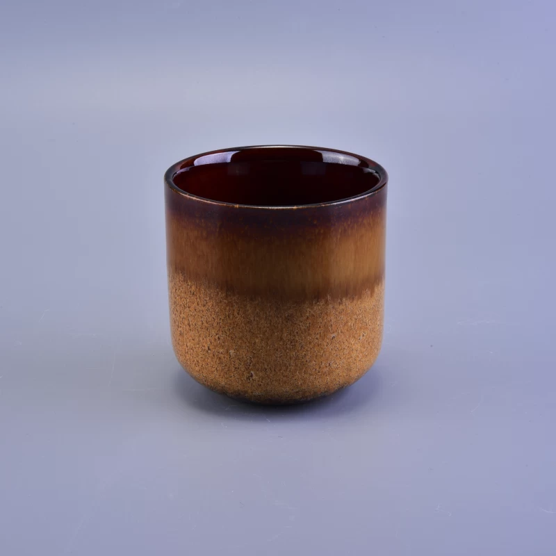 Copper glazed ceramic candle making jar with 380ml for wholesale