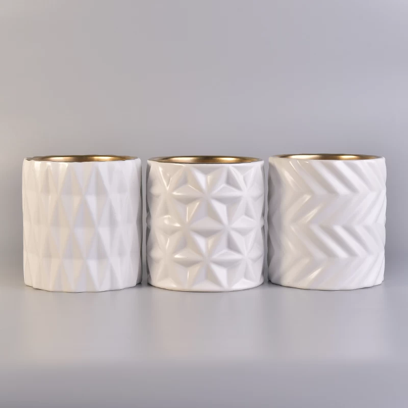 diamond pattern ceramic candle jar with golden inside