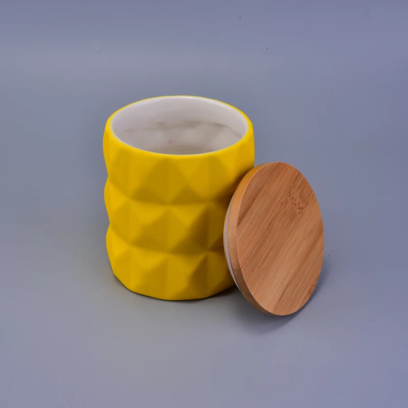 22oz diamond matte finish colored ceramic candle holders with wood lid