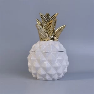 Valkoinen ananas keraaminen purkki kultaisella kannella 12 oz