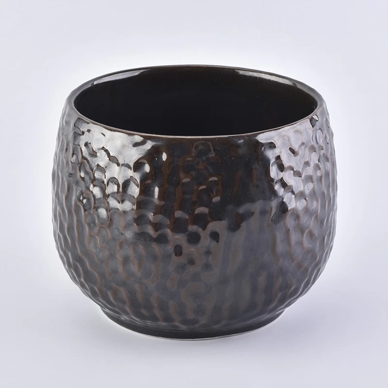 High quality embossed Amber ceramic candle holder 
