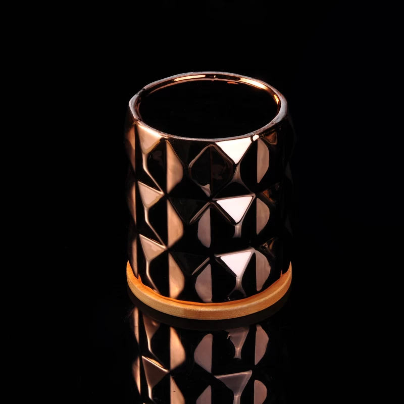 Copper ceramic candles holder with wooden lid